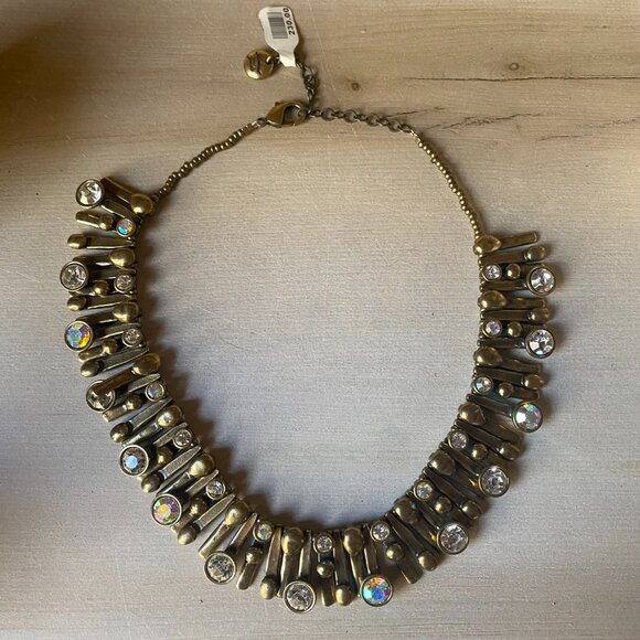 NWT Avant Garde Paris Brutalist Bronze AB Crystal Statement Collar Necklace - Picture 6 of 11